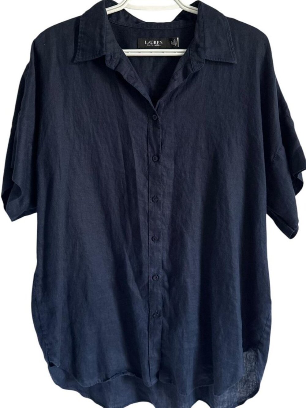 Ralph Lauren Black Label Navy 100% Linen Button Up, Size XL